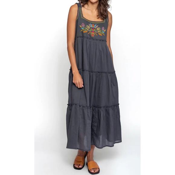 NATURAL LIFE Gray Adele Embroidered Cotton Midi Maxi Dress size Small Boho - Picture 4 of 11